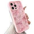 Pink silicone phone case with custom Tianyan ladder pattern and bow detail, compatible with Apple iPhone models