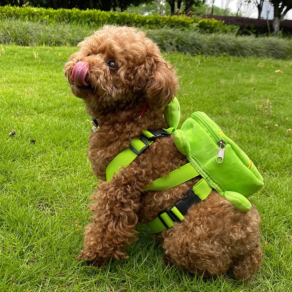 Cartoon turtle shaped pet backpack harness with no-pull design and metal zipper in velvet material