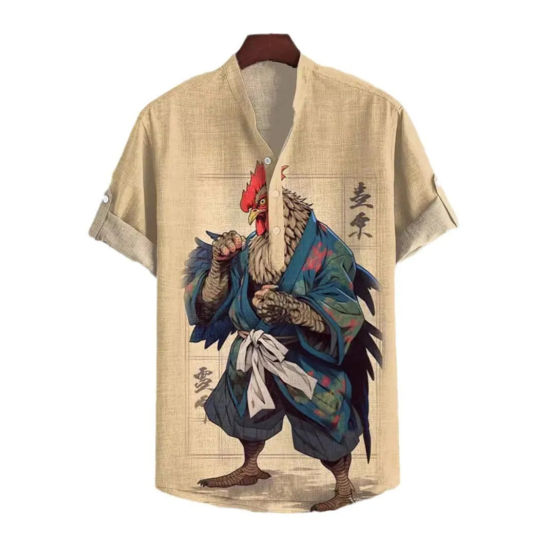 Men's short sleeve shirt featuring a detailed 3D digital animal pattern print on polyester fabric.