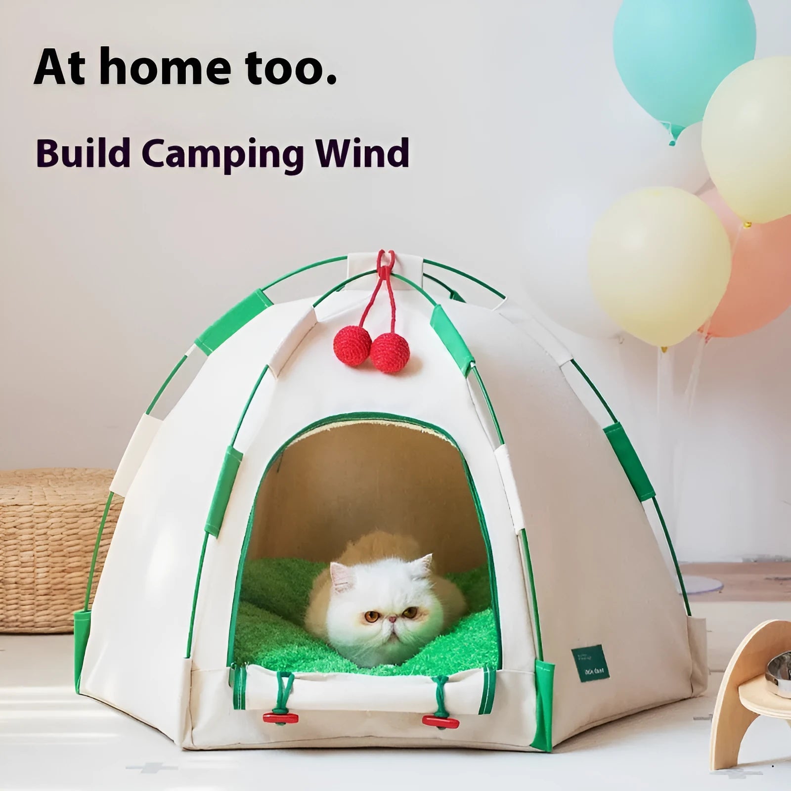 Grey dome-shaped cloth pet tent with a thick padded base for a cat.