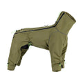 Large dog wearing a windproof four-leg polyester jacket with turtleneck in Turmeric colour