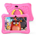 Blue and pink 7-inch children's educational tablet with a silicone protective cover.