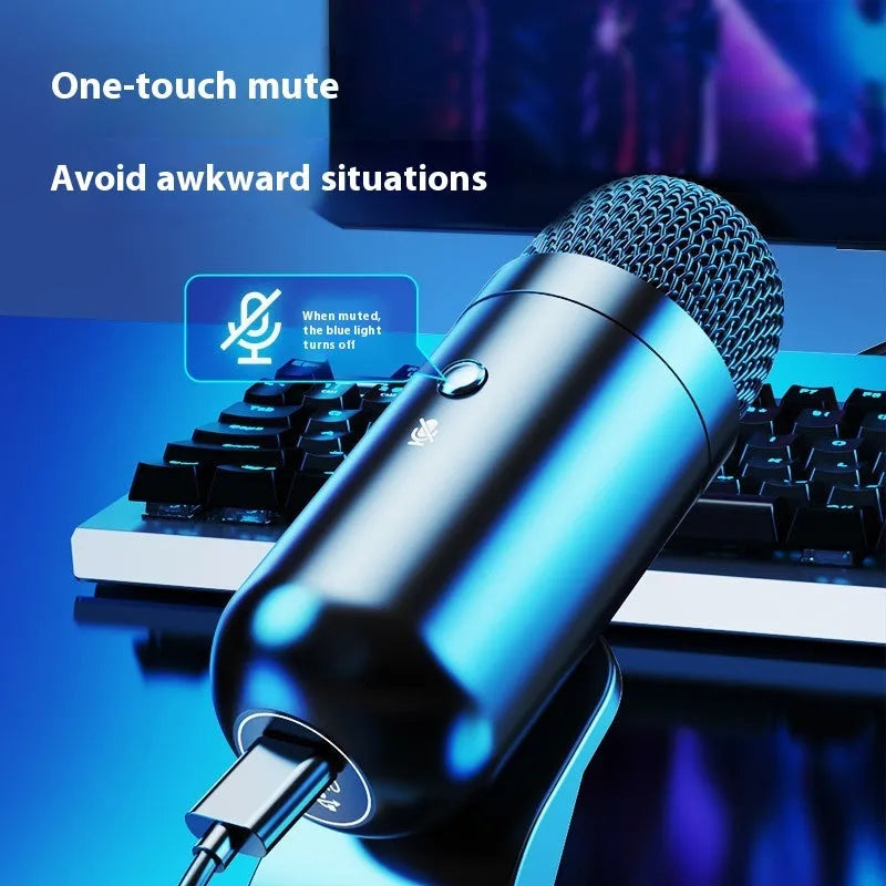 K6 USB wired desktop microphone black version front view for karaoke and live streaming use