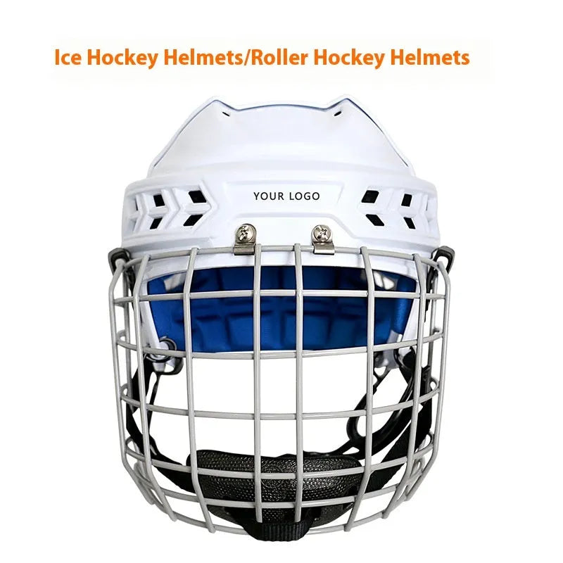 Ice hockey and ball hockey helmet with a carbon steel face mask in black.