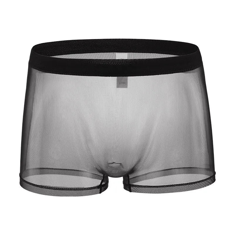 Men's mesh boxer briefs in multiple colours showing thin sheer breathable summer underwear construction