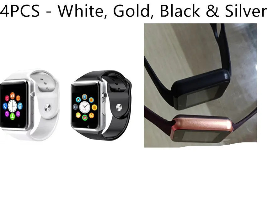 A1 Smart Watch in various colours featuring a 1.54-inch screen, GSM SIM slot, and camera.