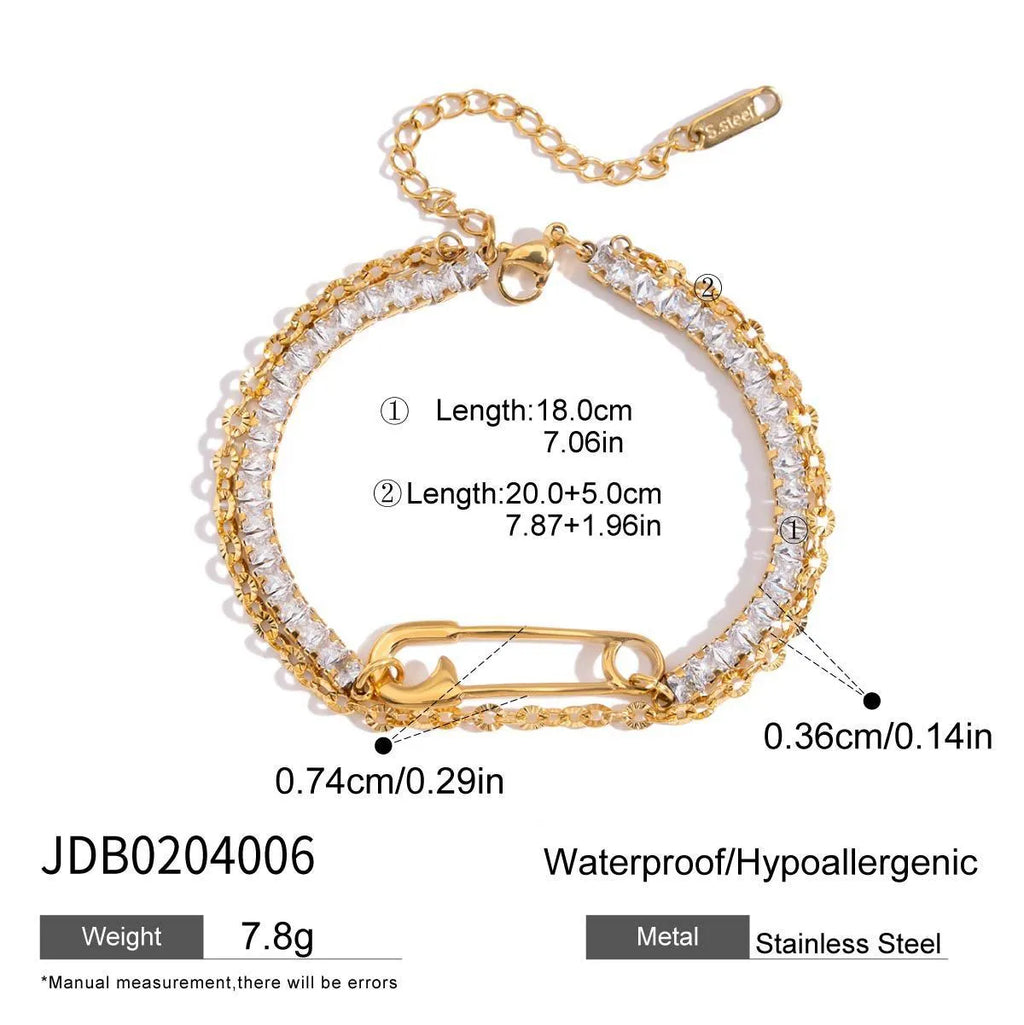 Stainless steel zircon bracelet for women with electroplated finish