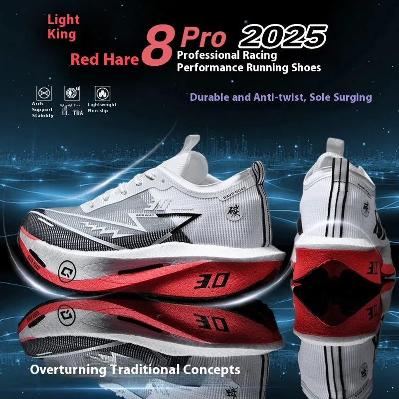 Racing carbon plate running shoes for men with mesh upper, low heel, and natural rubber sole