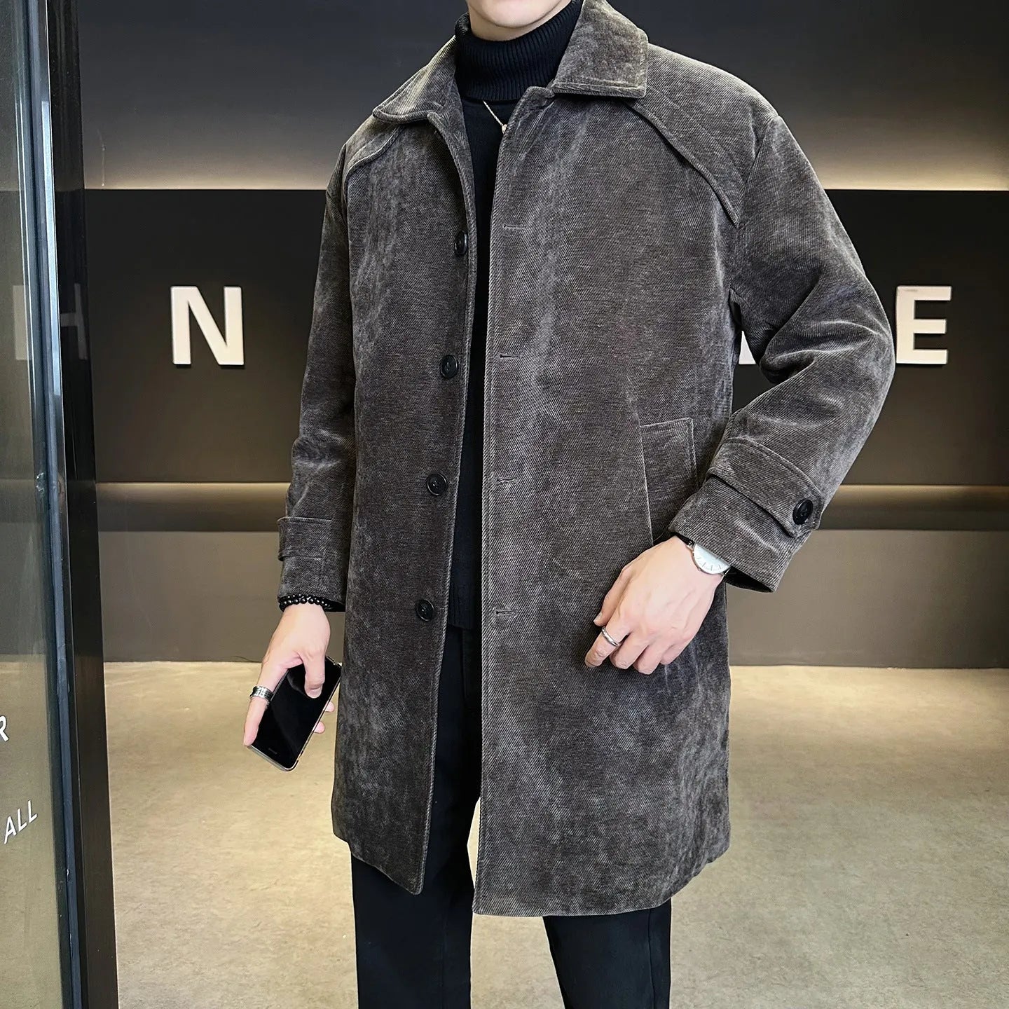 Long brown chenille cotton wool coat with thickened windproof jacket for winter