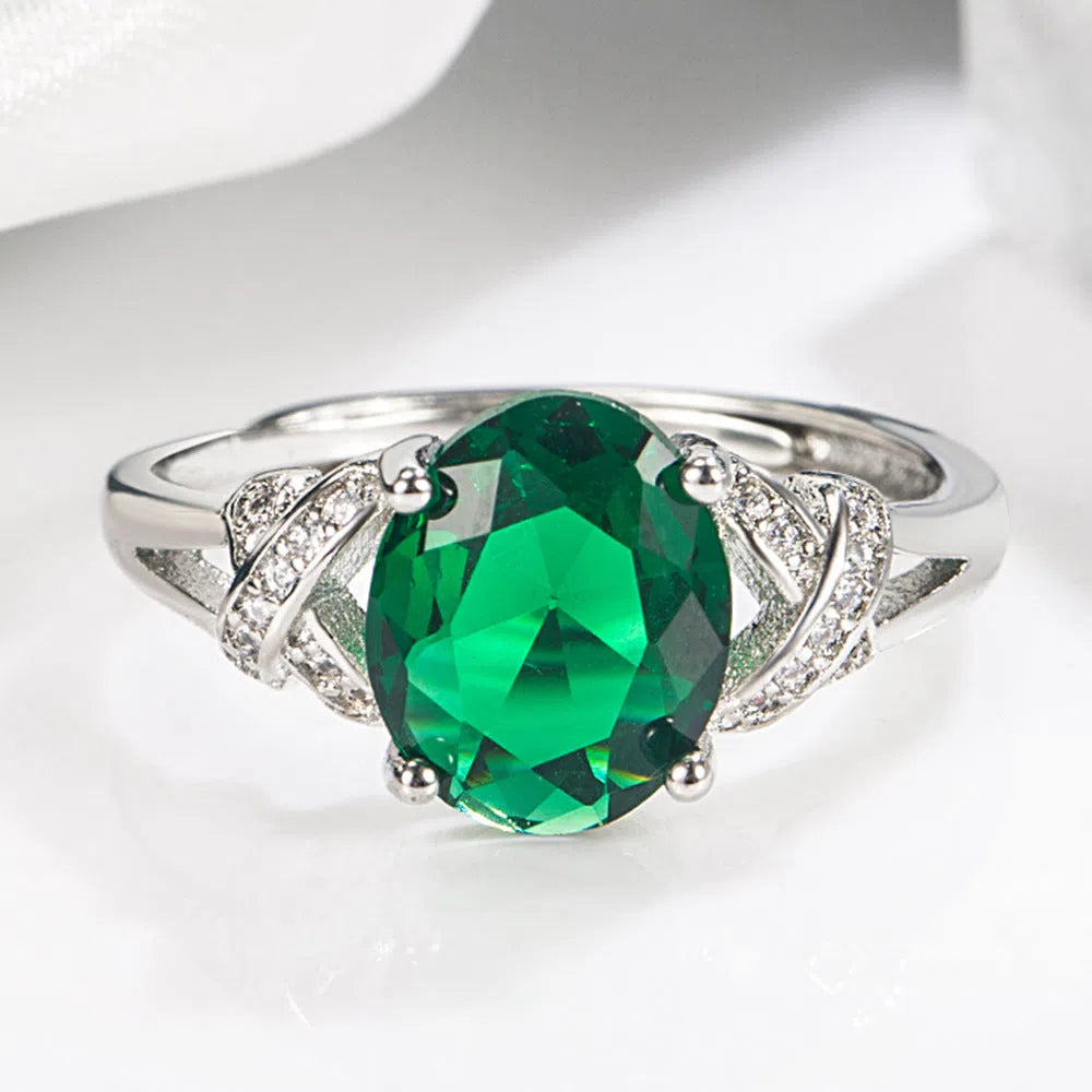 Copper inlaid zircon open ring with adjustable cross design for women in lvzuan colour
