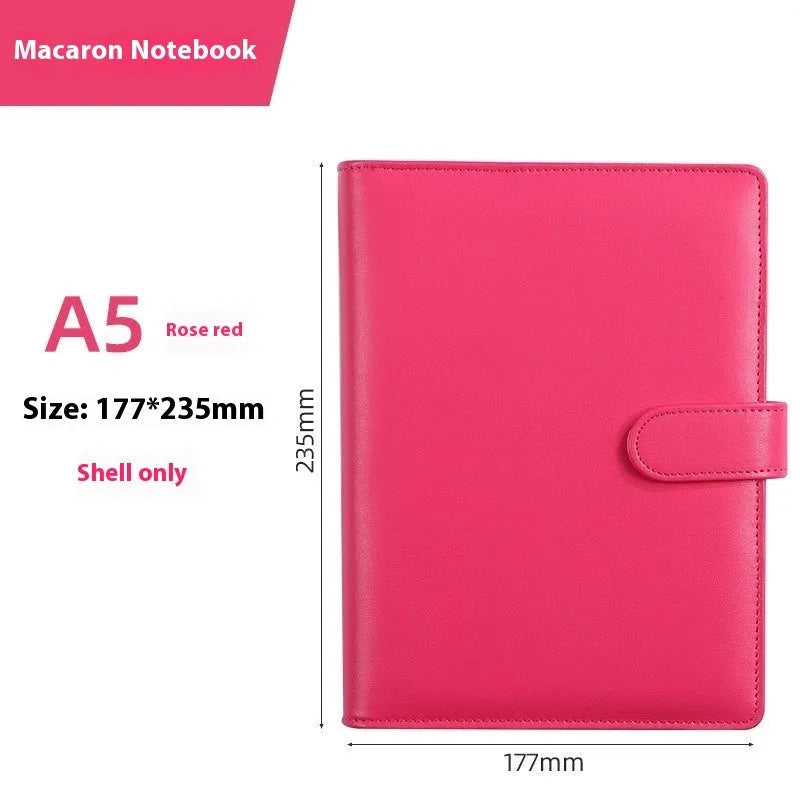 A5 PU leather loose-leaf binder notebook shell with zipper closure in a solid colour.
