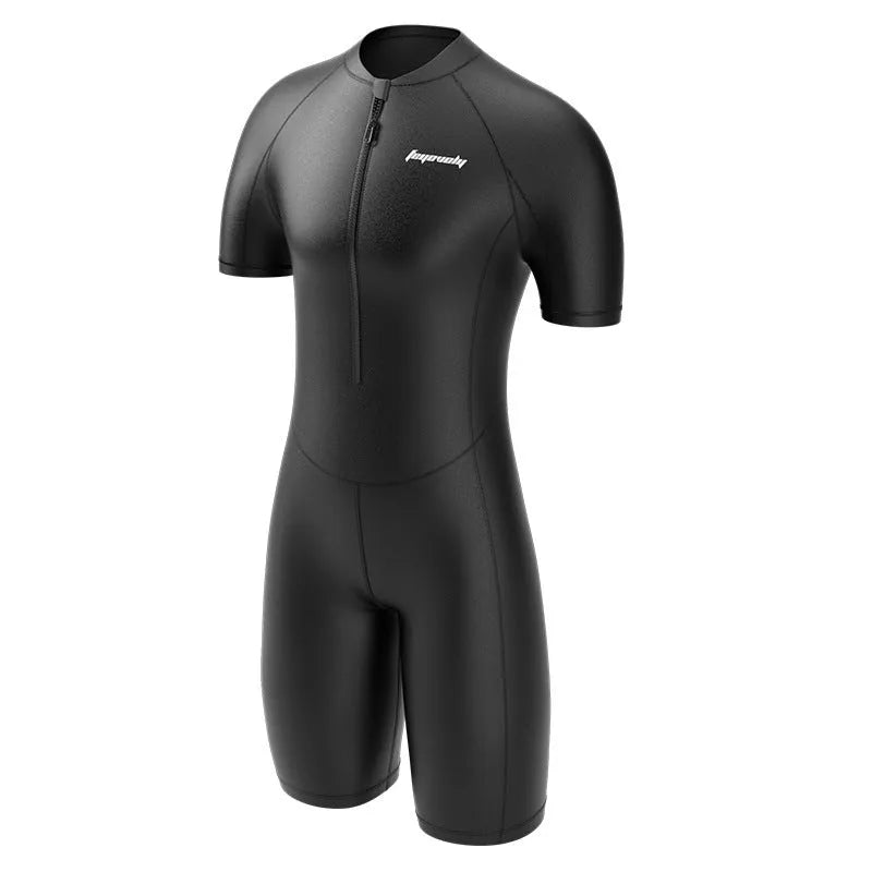 Men's quick drying short sleeved one-piece swimsuit in solid colour Sharp Kiss Black Shark FLT001