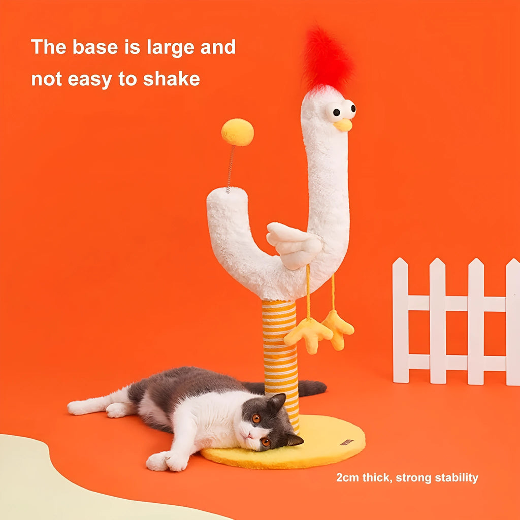 Yellow vertical sisal cat scratching post with U-shaped design and spring ball.