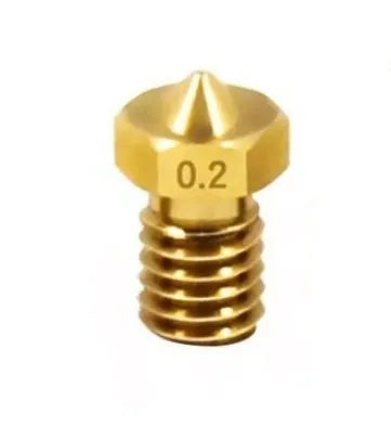 Brass 3D printer nozzle with M6 thread and multiple aperture size options from 0.2mm to 1.0mm.