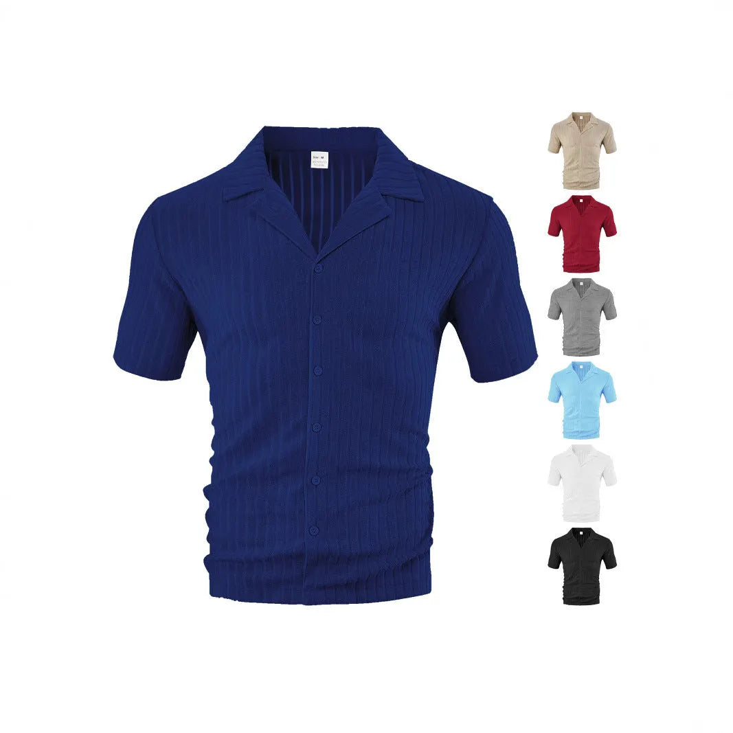 Men's loose fit short sleeve cardigan in polyester, white colour, front view