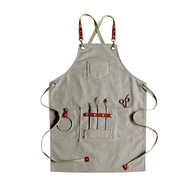 Canvas cross-strap Han-style apron in Camel colour for café baking milk tea shop antifouling work clothes