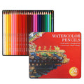 Water-soluble coloured pencil set with 24 colours, brush and iron storage box for artistic drawing and painting