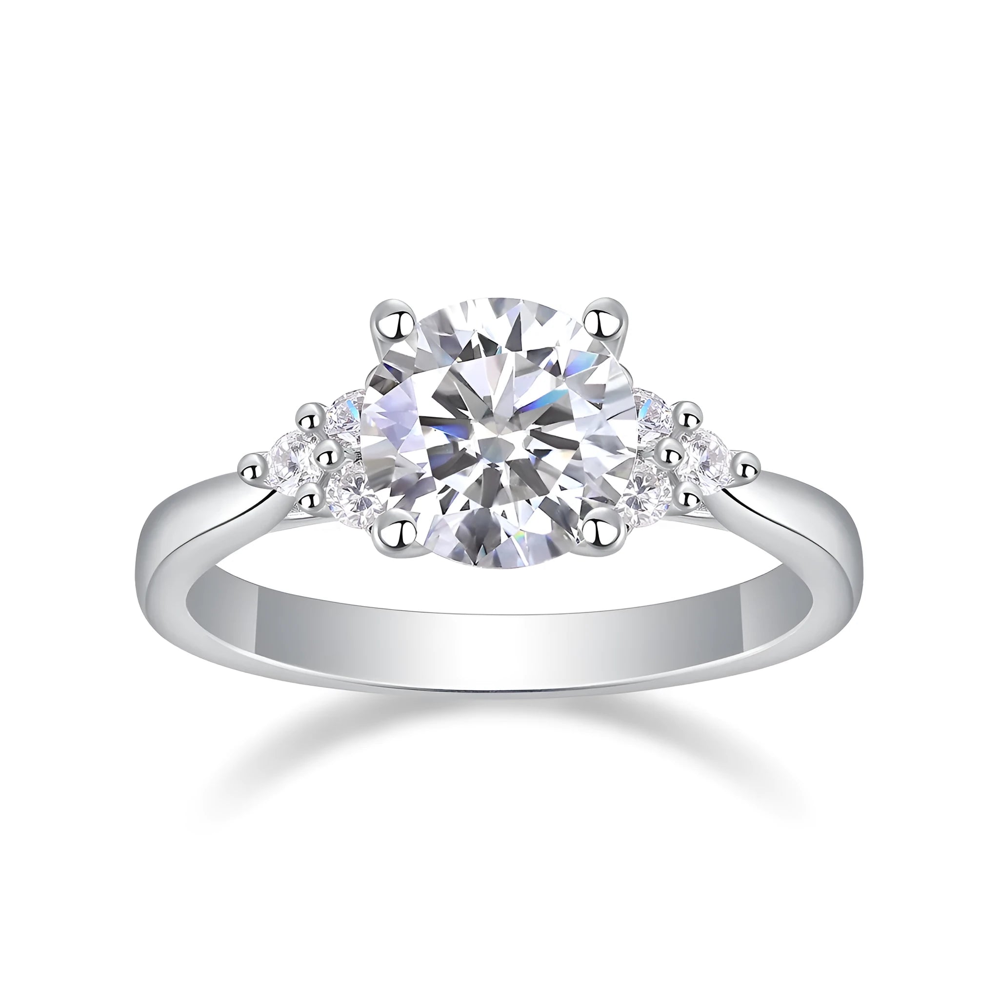 Galaxy Light wedding ring set with 2-carat moissanite in S925 silver platinum-plated band on white background