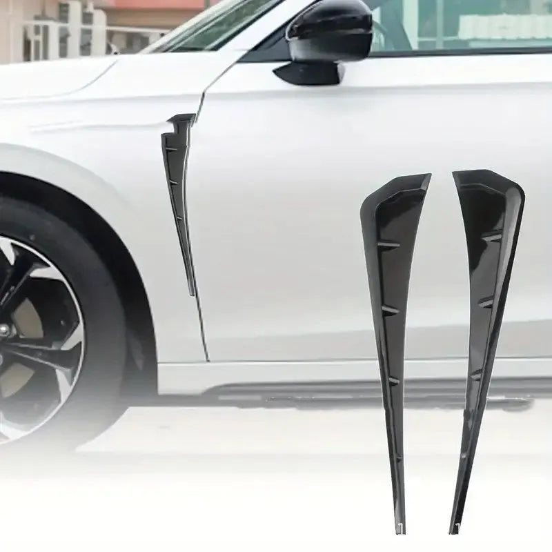 Pair of left and right rubber fender blade side wings for car modification in black and carbon fiber finish