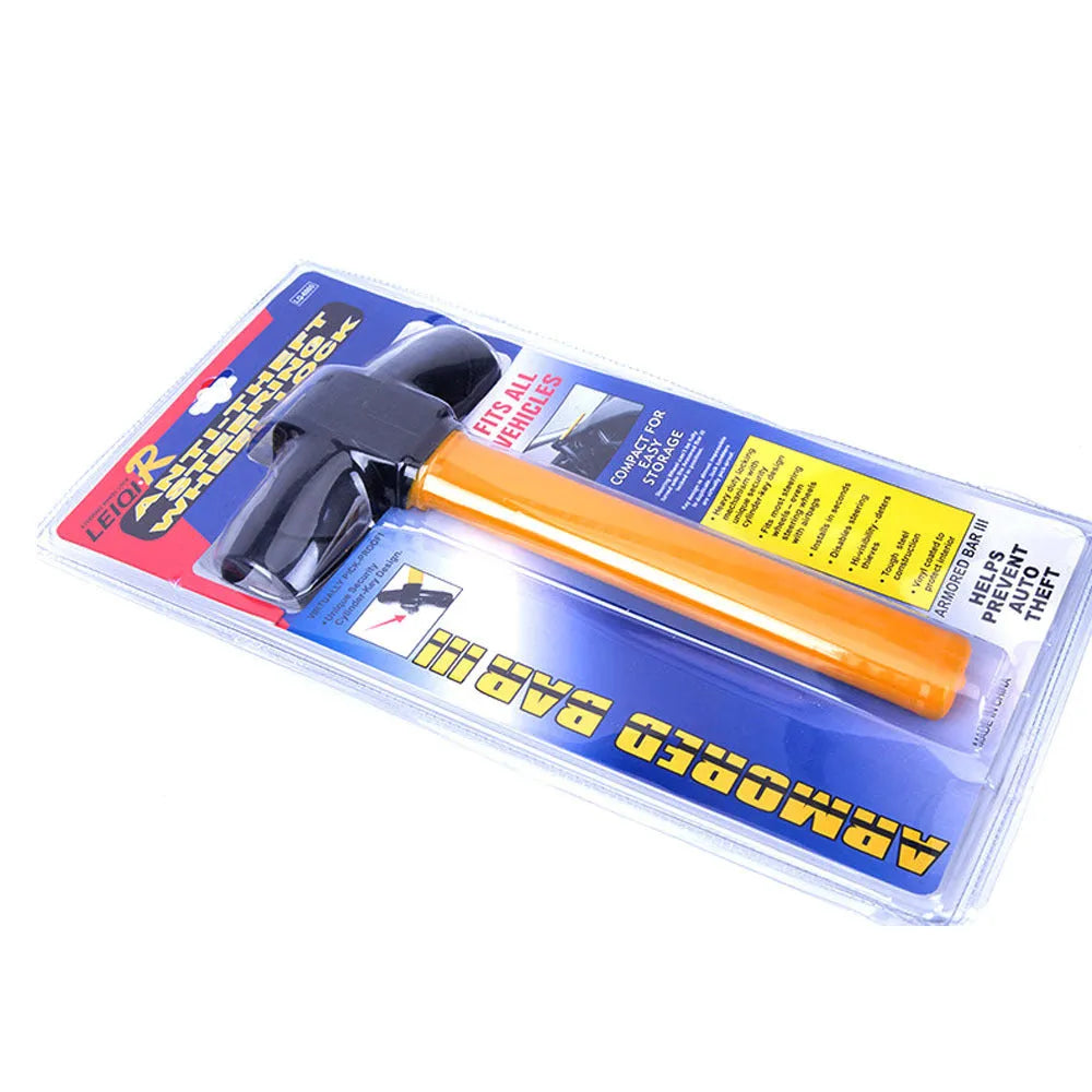 Yellow alloy steering wheel T-lock anti-theft device for general cars, 38 cm length