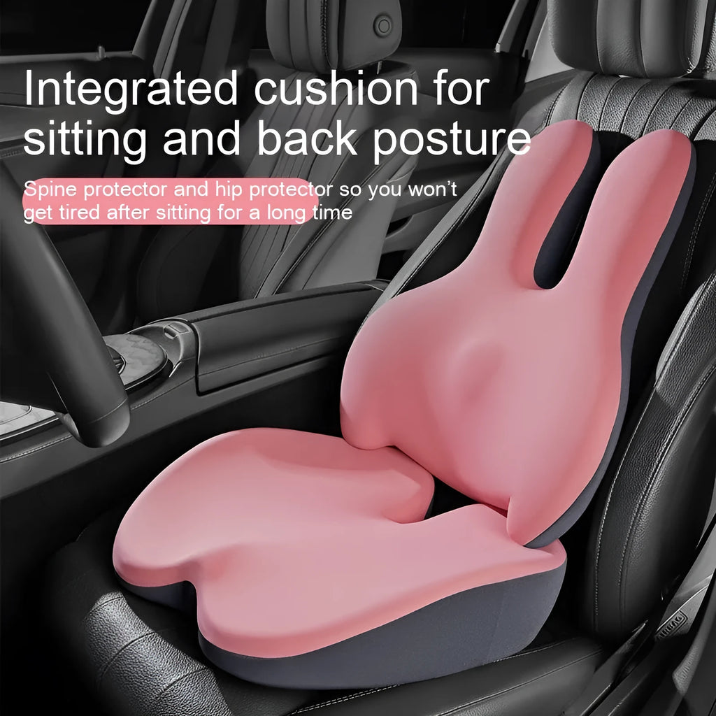 Car heightening seat cushion with lumbar support pad in brown colour for driving