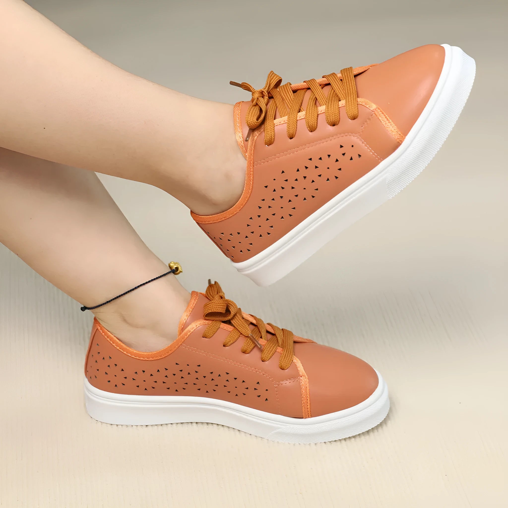 Fashion versatile casual sports shoes in light brown with round toe and rubber sole