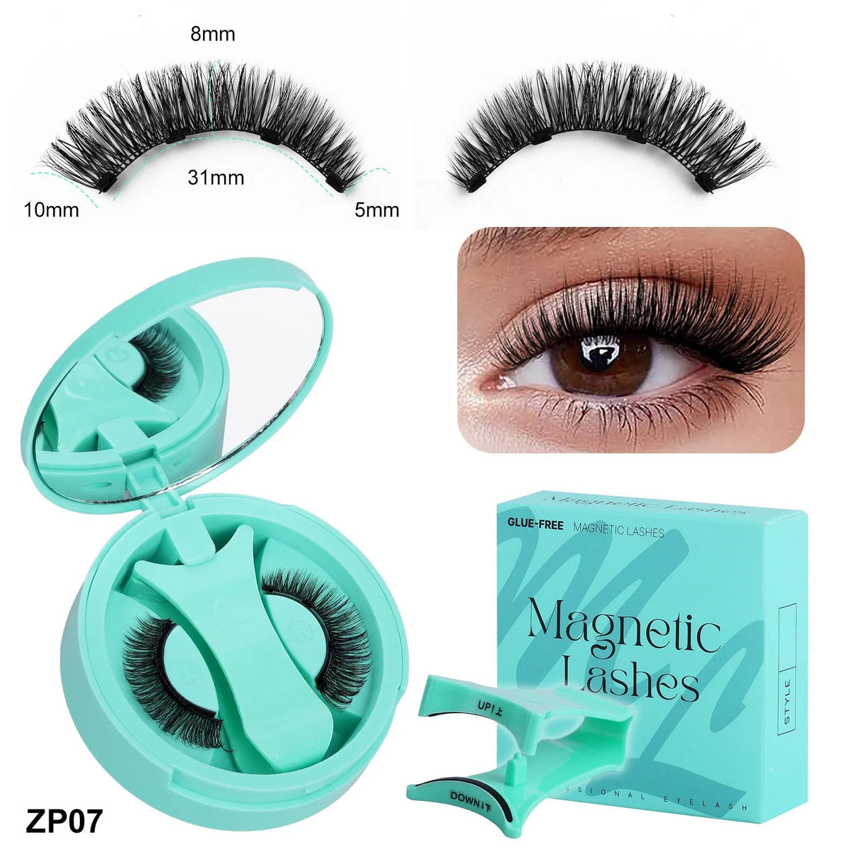Magnetic false eyelashes suit with thick hard stem and high-grade fibre strands in eight styles