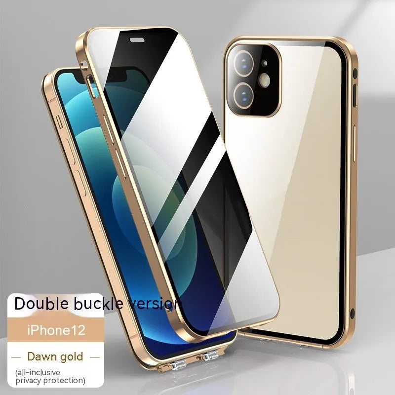 Glass privacy iPhone case with double-sided buckle in multiple colour options