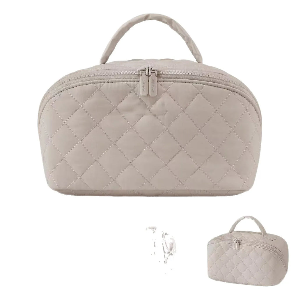 Women's large capacity portable makeup bag in avocado green polyester with modern simplicity style