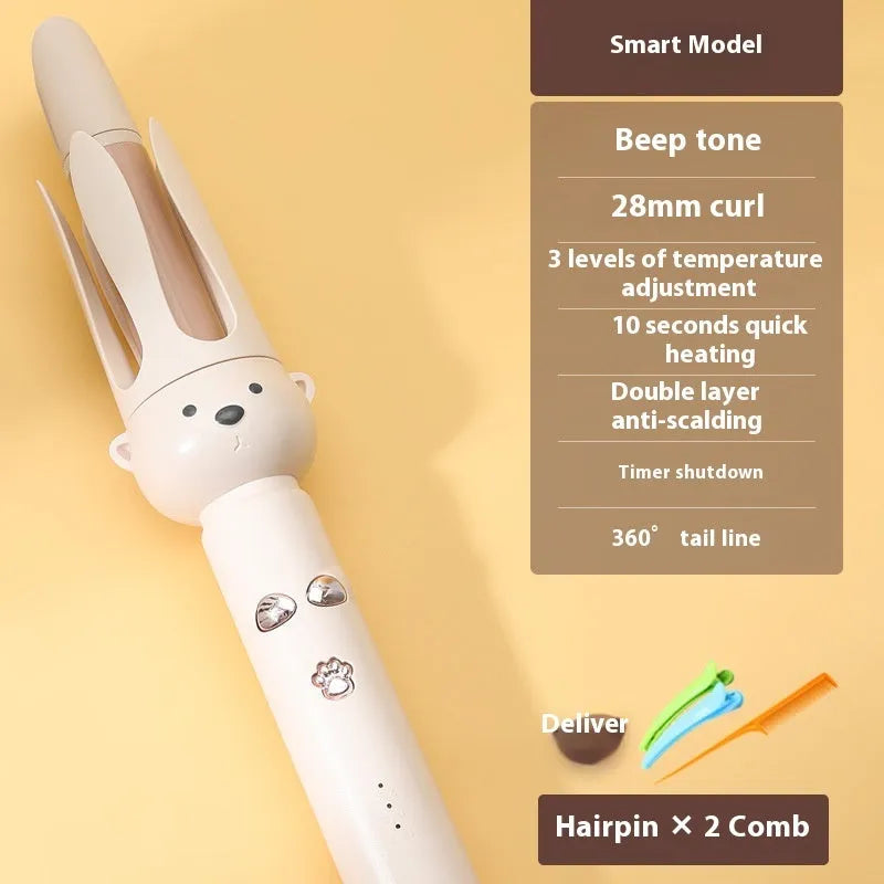 Beige coloured automatic hair curler with anion technology and wired power cord for curly hair styling