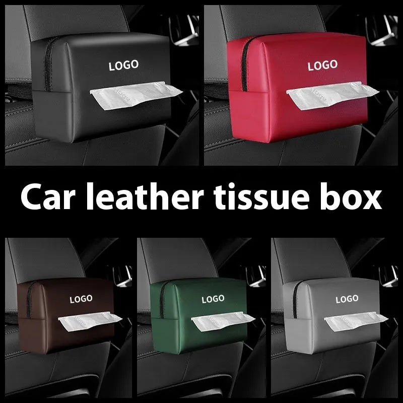 Leather tissue paper extraction box 18cm x 12.5cm x 9cm for home or car, available in black dark green grey and mocha brown