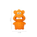 Green and yellow thick natural rubber squeaky dog toy for aggressive chewing breeds.