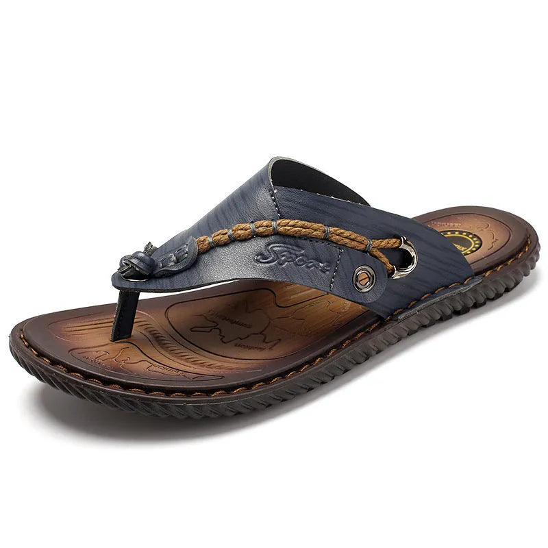 Men's non-slip casual slippers in black with PU leather upper and wear-resistant sole