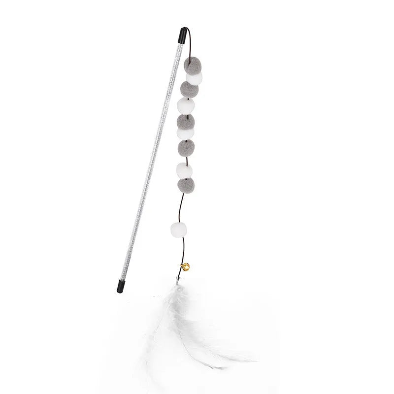 Cat teaser interactive toy rod with feather and bell attachments in multiple colour options