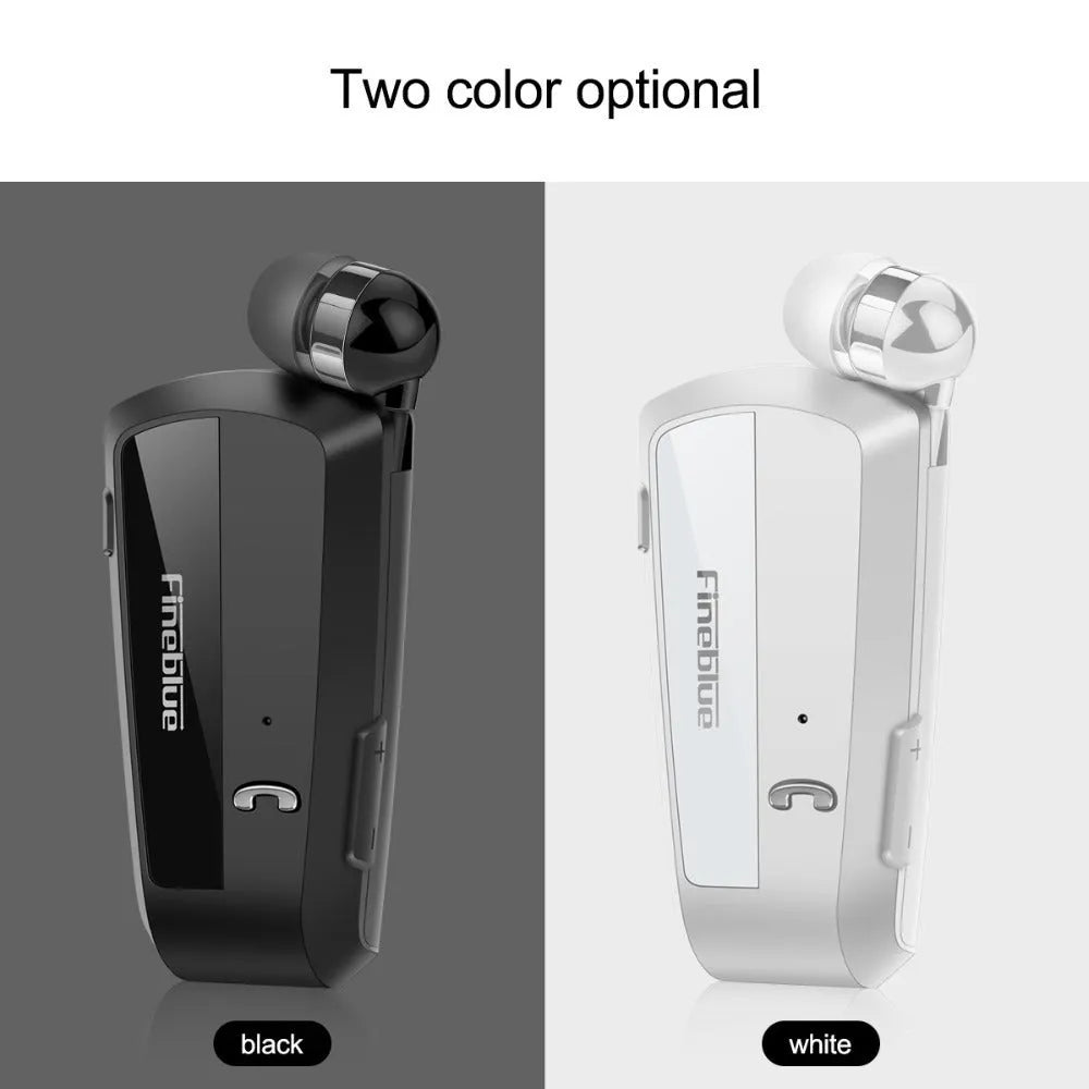 Retractable business collar single-ear Bluetooth headset in black with clip-on design