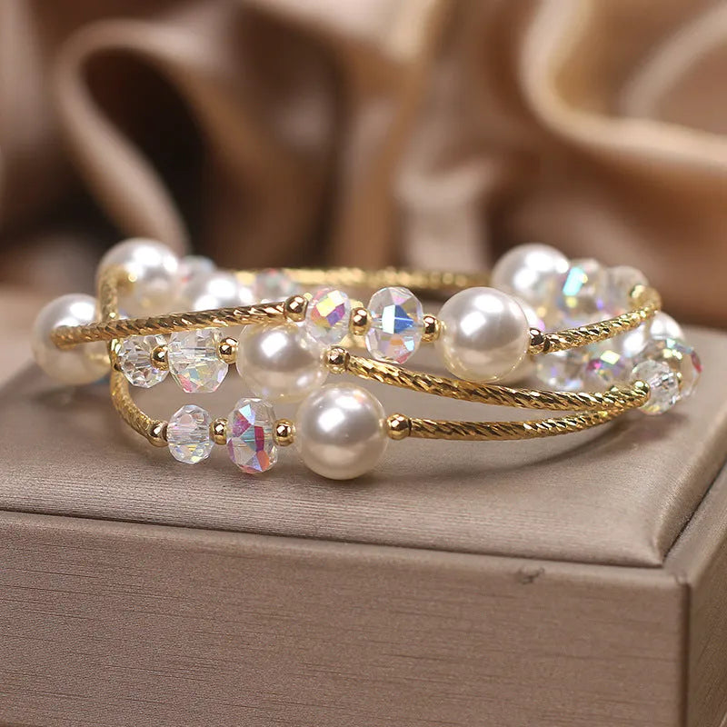Women's agate multi-layer winding bracelet in white ethnic style