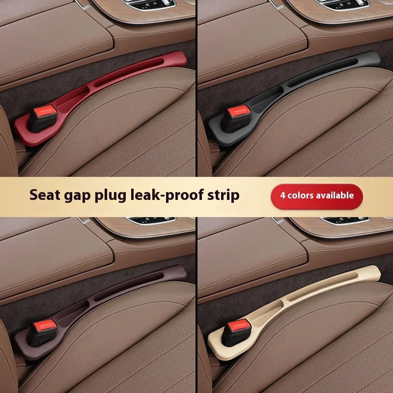 Black car seat gap filler installed between driver seat and centre console with leak-proof waterproof material