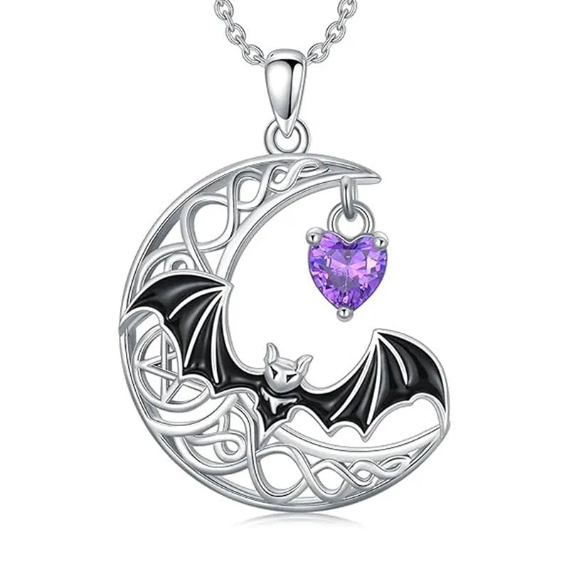 Retro gothic 925 silver bat pendant necklace on O-shaped chain, adjustable 51-60cm, silver colour