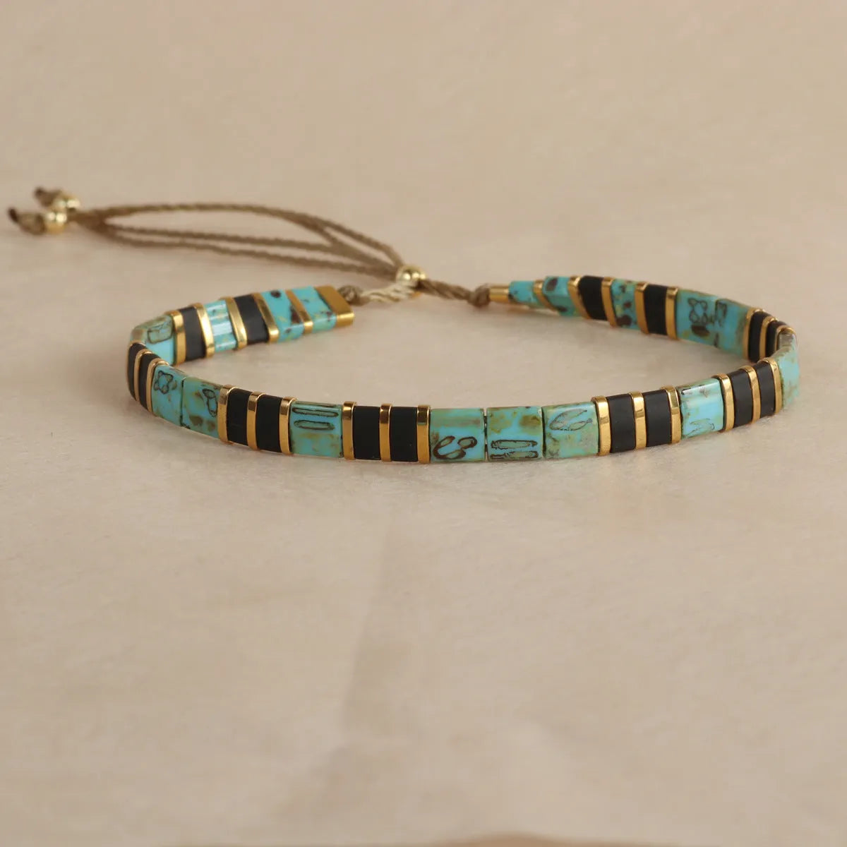 European fashion beaded bracelet with geometric glass and glaze beads in five colour options
