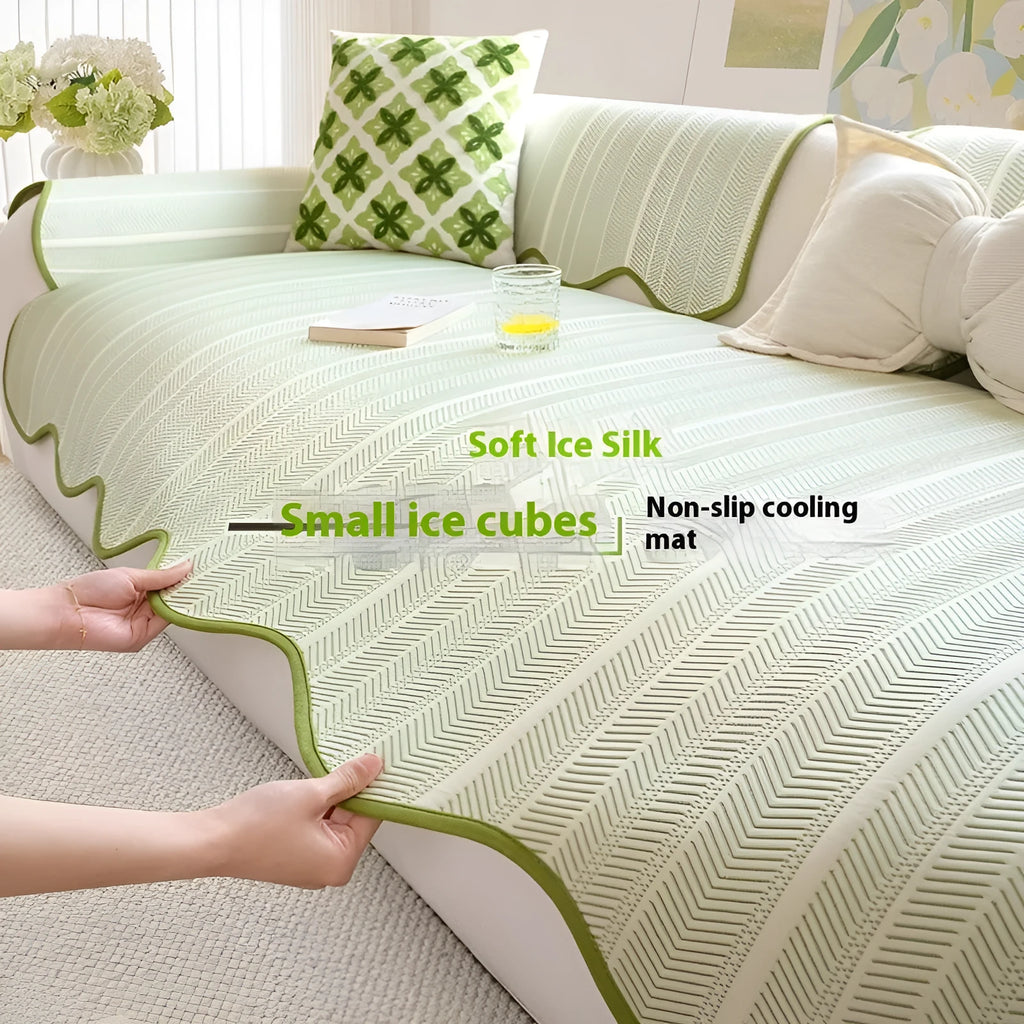 Ice Silk sofa cover cloth with straight row mat fixed design on furniture