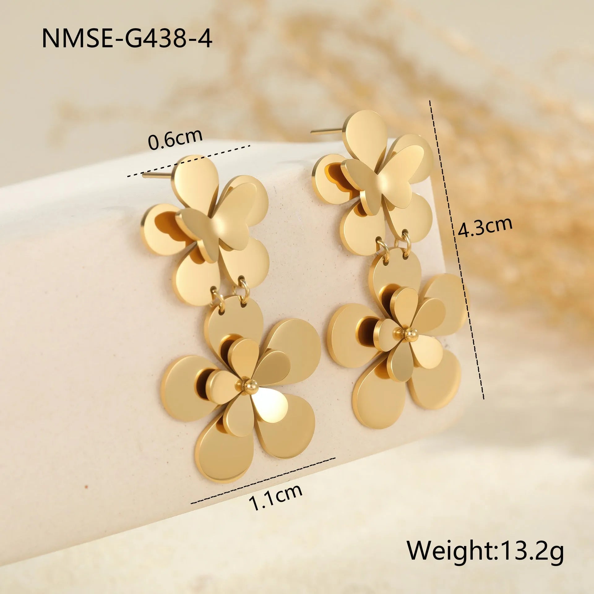 Gold electroplated flower butterfly earrings for women with stainless steel construction