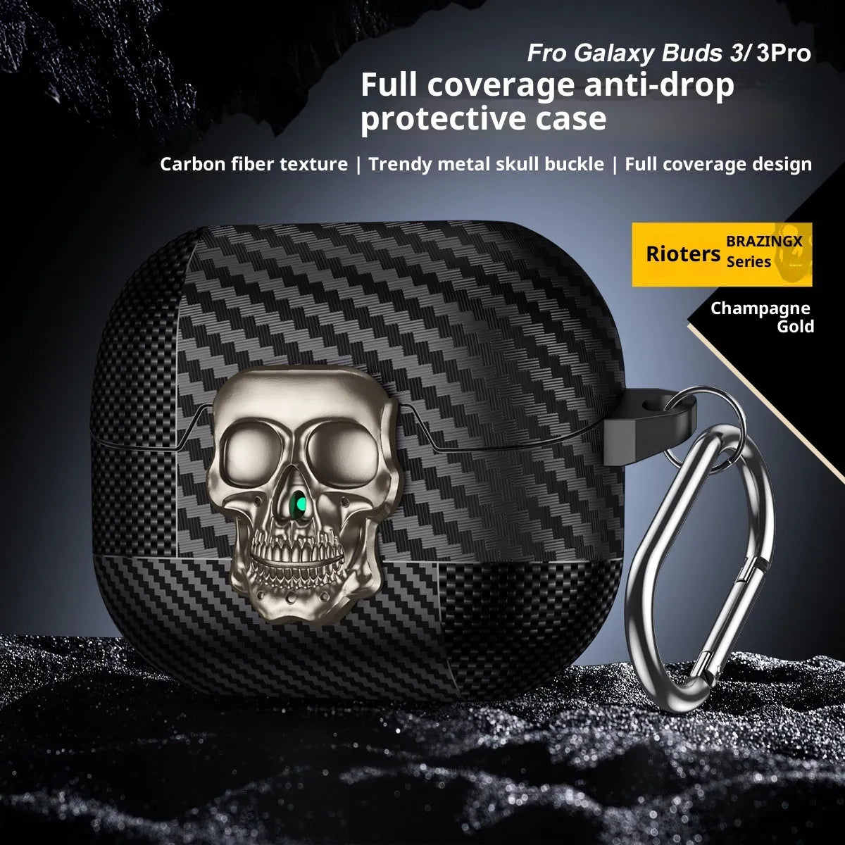 Carbon fibre Bluetooth earphone case with lock buckle for Samsung Buds3 to Buds3pro in black, bronze, gray, gold