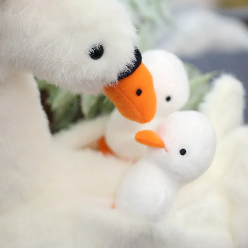 White plush mother and son goose doll toy 35cm high, soft stuffed animal for teenagers