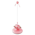 Cat teaser wand with suction cup spring toy in three colours: pink, purple, yellow, measuring 13x13x36 cm