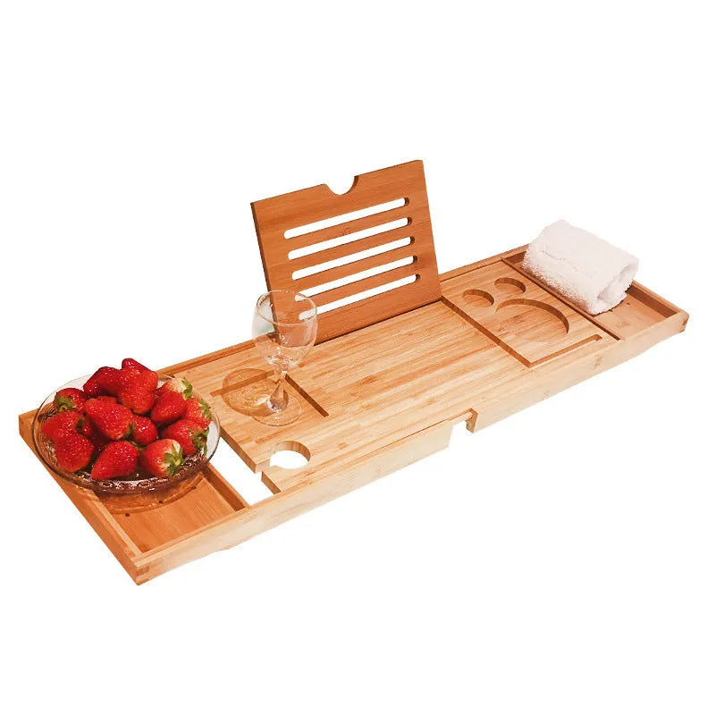Bamboo bathtub tray rack retractable with single layer and European style for holding phablet