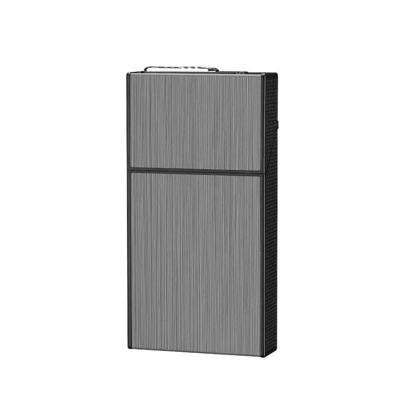USB rechargeable aluminium creative cigarette case in black brushed finish for storage and collection