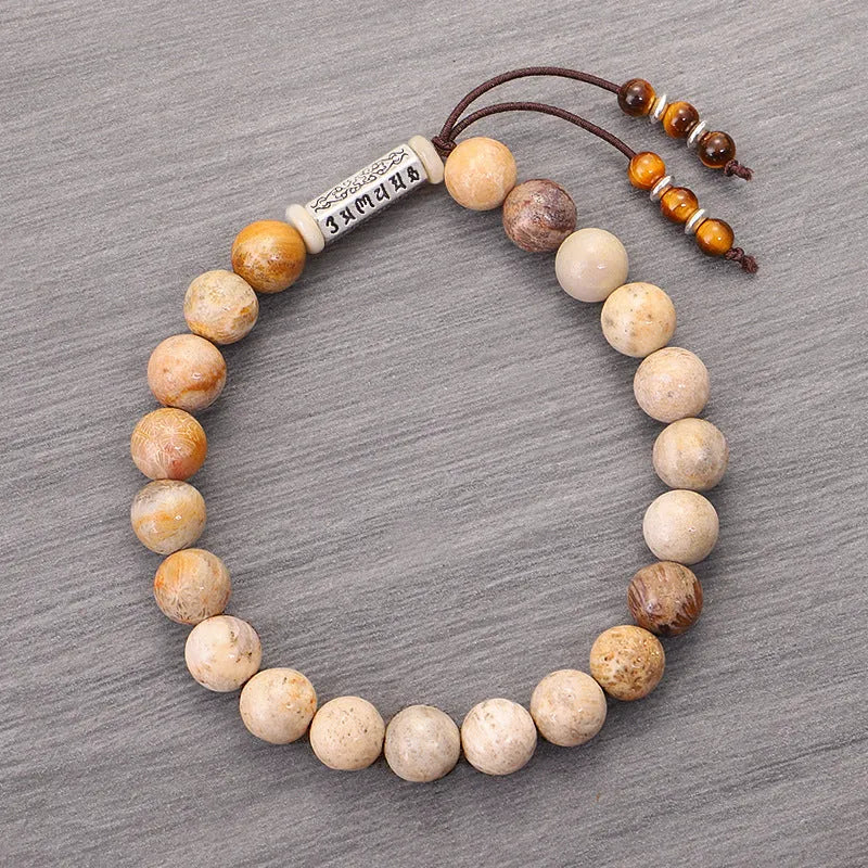 Handmade stone bead bracelet with wood colour finish and European American retro style