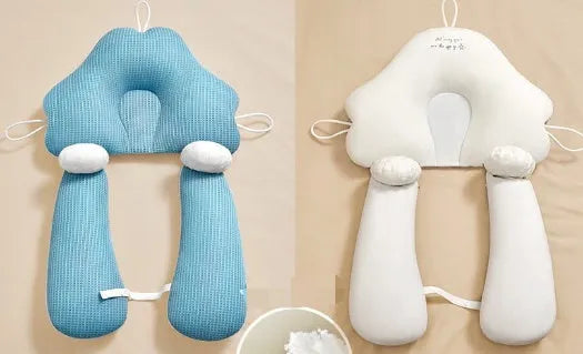 U-shaped baby head shaping pillow in blue and white colours with pure cotton fabric