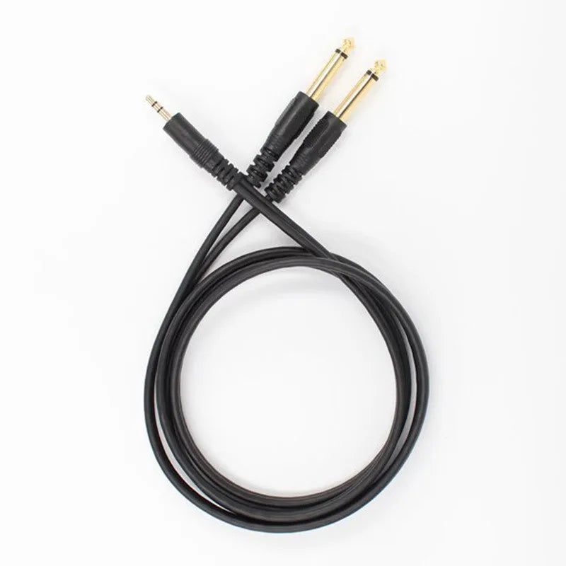 3.5mm to 6.5mm male-to-male audio cable with gold-plated connectors and black PVC sheathing