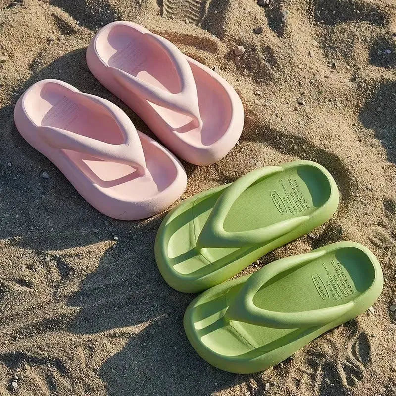 Women's thick-soled EVA flip-flops with bow decoration in black, green, pink, rose red, and white colours
